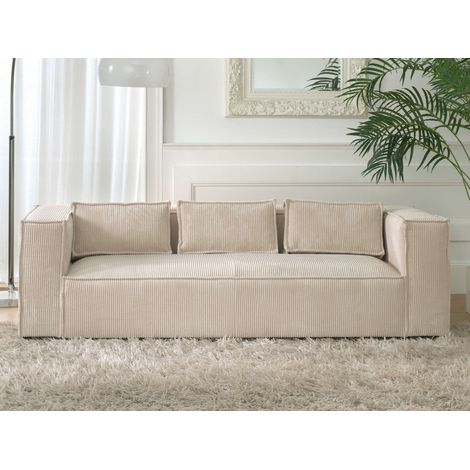 Lisa Design – Canapé droit 3 places en velours côtelé – Structure bois massif – Assise mousse HD 30Kg/m3 – Dossier granules 18Kg/m3 – Dimensions L230xH67xP92 cm (1/5)