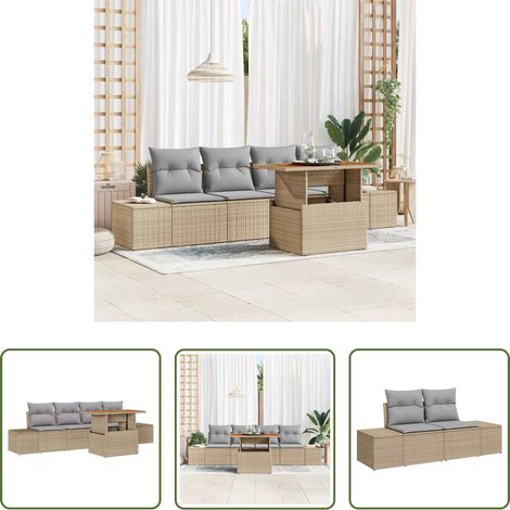 vidaXL Canapé poly rotin - Ensemble de canapé de jardin 5 pcs Beige Poly rotin (1/5)