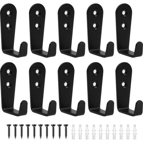 Lot de 10 crochets muraux - Noir mat en acier inoxydable - Crochets et vis - Pour vêtements, chapeau, écharpe, sac de serviette, capuchon de clé intérieur/extérieur (1/5)