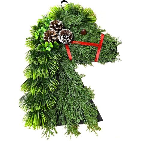 Pferdekopf Weihnachtskranz, Bauernhaus Weihnachtsdekoration, Weihnachtstürkranz (1/5)