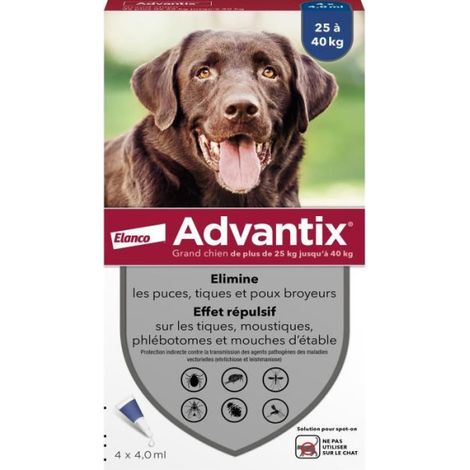 Advantix Chien Solution Antiparasitaire Grande Race 25 a 40kg 4 pipettes (1/4)