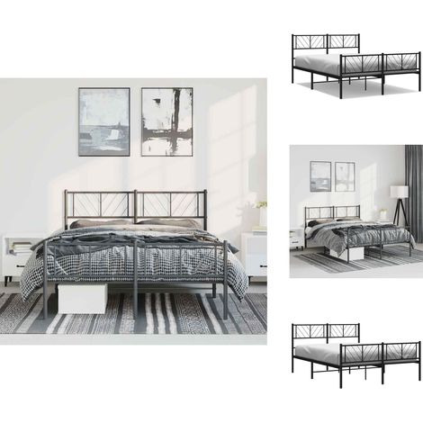 Cadre de lit métal sans matelas avec pied de lit noir 150x200cm - Cadre De Lit Metal - Lit Double - Lit Noir - Lit Avec Pied De Lit - Meuble Chambre (1/5)