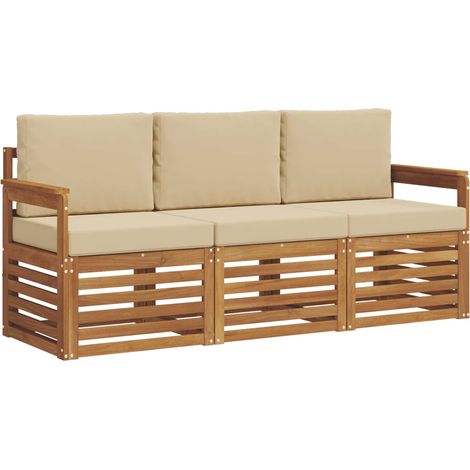 Set divani 3 pz  Salotto da Giardino Naturale e Beige Legno di Acacia Massello (1/5)
