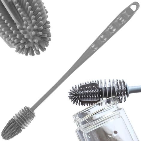 Spazzola multifunzionale in silicone per la pulizia - 33x3 cm  Ideale per bottiglie, bicchieri, caraffe - manico lungo