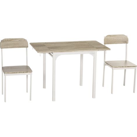 Grupo De Comedor De 3 Piezas Con 2 Sillas Y 1 Mesa Juego De Mesa De Comedor Y Mesa Plegable Tablero Acero Mdf Natural + Blanco 120 X 60 X 75 Cm (1/5)