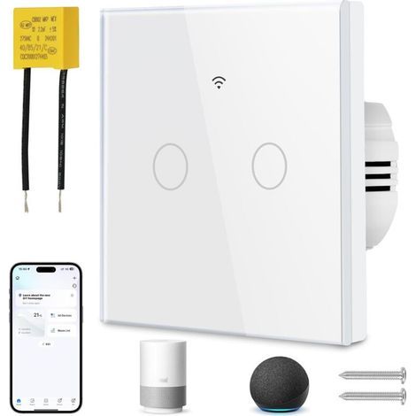 2-fach WLAN-Smart-Touch-Schalter, kompatibel mit Tuya, Alexa und Google Home, Fernsteuerung über Mobilgerät (1/5)