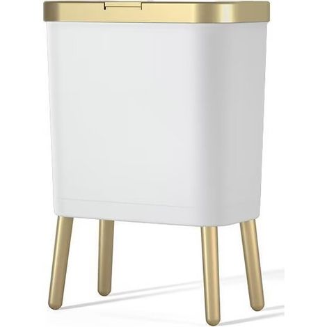 Poubelle haut pied grande capacité,15L, couvercle poussoir, design élégant, assemblage facile,Blanc (1/2)