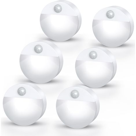 Veilleuse avec Détecteur de Mouvement, 6PCS Veilleuses LED pour Armoire, Veilleuse à Piles avec Marche/Arrêt Automatique, Veilleuse pour Enfants pour Escaliers, Chambre à Coucher - Blanc (1/5)
