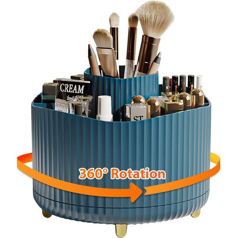 Organizador multifuncional giratorio de 360° de color verde oscuro para brochas de maquillaje, dormitorio o baño.