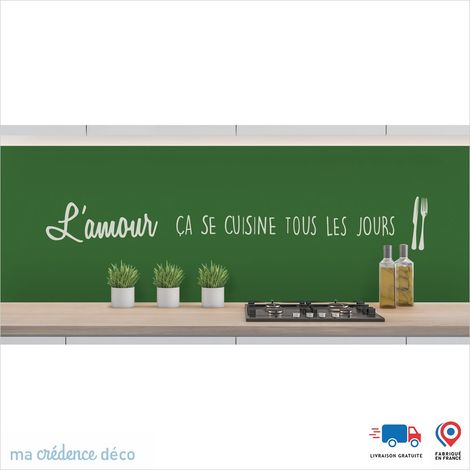 Crédence : L'AMOUR ÇA SE CUISINE 2 - Couleur Vert émeraude - Alu composite - 60 - 120 (1/3)
