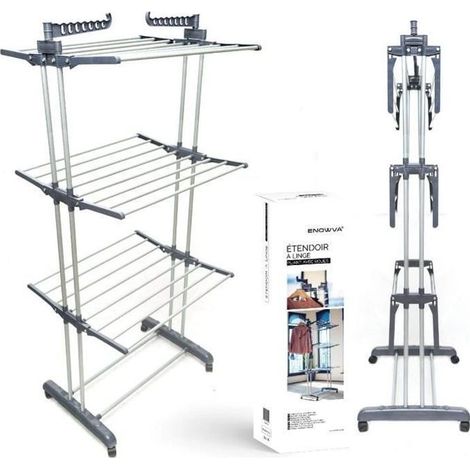 Etendoir Séchoir A Linge 4 Niveaux Rangement Facile Ailes Pliables Tubes Acier Inoxydable GRIS (1/4)