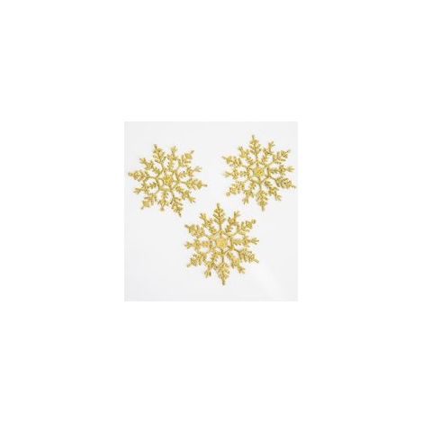 Lot de 3 flocons de neige à paillettes dorés 12 cm, pendentif pour sapin de Noël – (1/5)