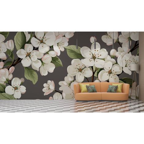Papier peint fleuri - branches de cerisier rétro - 150 x 250 cm (1/2)