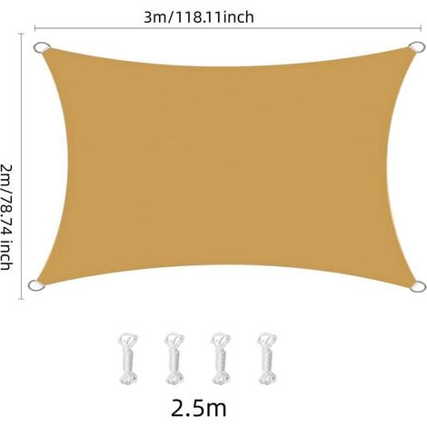 Voile d'Ombrage Imperméable 2x3m, Rectangulaire Toile Ombrage UV Protection pour Extérieur Jardin Terrass Balcon (1/5)