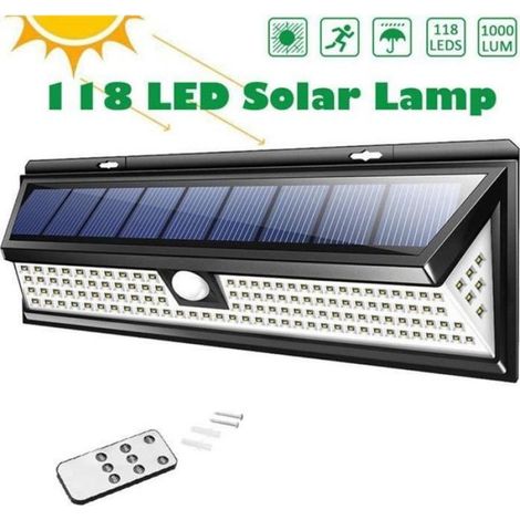Juce 118 LED Lampe Solaire Extérieur Etanche Solaire Détecteur de Mouvement Eclairage Avec Télécommande Spot Solaire Lumière (1/4)