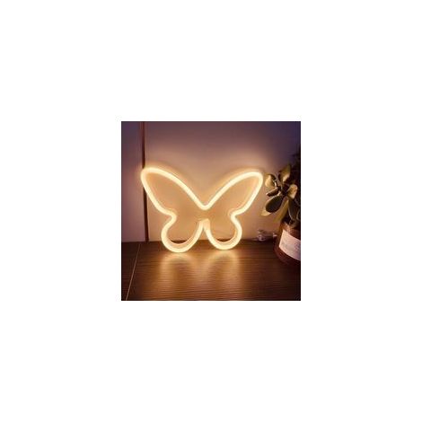 Alimenté par USB ou 3 piles AAPanneau néon papillon blanc chaud pour mur, bureau, appartement, appartement, dortoir, mariage, décoration de fête de Noël, panneau LED papillon néon, veilleuse (1/5)