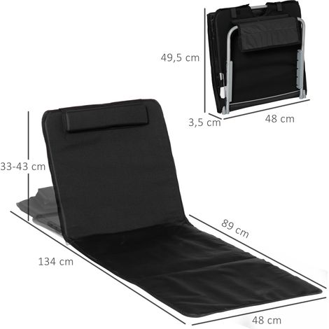 Transat de plage, chaise longue, chaise longue de jardin, pliable, dossier réglable, poche latérale, 48 cm x 134 cm x 33-43 cm, noir (1/5)
