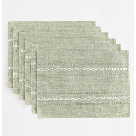 Sets de table en coton et lin, 30 x 45 cm, lot de 6, sets de table à bords bordés style champêtre, résistants à la chaleur, vert sauge. (1/4)