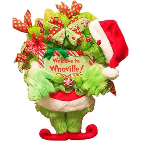 Guirlande de Noël en peluche Grinch pour porte d'entrée, décorations de jambes en peluche en toile de jute pour le corps d'elfe (1/5)