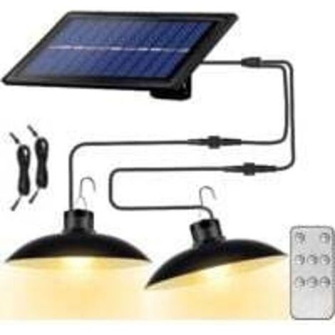 Solaire lampes Lustre solaire avec télécommande étanche 2 têtes câble 3 m - Lumière chaude (1/5)