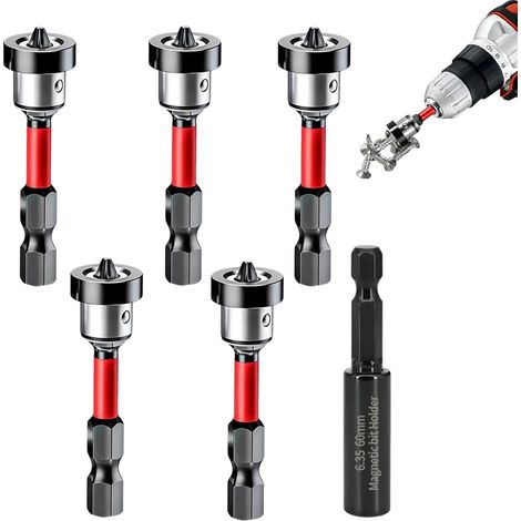 6 Stück S2-Stahl Trockenbau bit 1/4 Sechskantschaft Magnetisch mit Tiefenanschlag Geeignet für Handschraubendreher, Akkuschrauber und Bohrmaschinen (1/5)