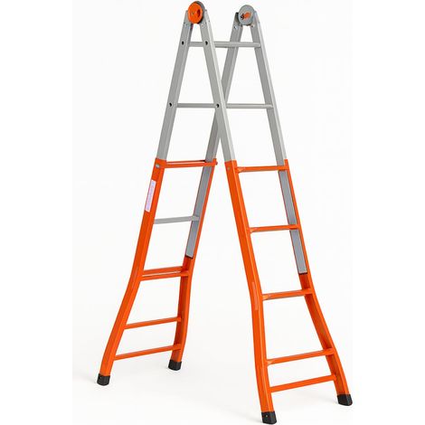 Scala Telescopica in Acciaio Gierre - 4+4 Gradini - Altezza Max 4,70 m - Portata 100 kg - 3 configurazioni con snodo in acciaio (1/5)