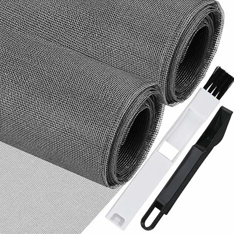 Cieex 2pcs 200  200cm Moustiquaire Fenêtre Rouleau Moustiquaire en Fibre de Verre Moustiquaire Porte Fenetre Bricolable sans Percage Moustiquaire Rouleau Pour Fenêtres et Portes Anti-Insectes (Gris) (1/5)