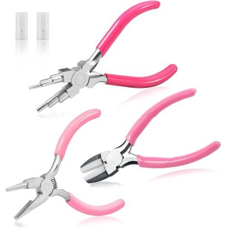 Lot de 3 outils de fabrication de bijoux - Pinces à bec concave et rond - Fournitures de fabrication de bijoux - Pince à bec plat 6 en 1 - Pince à bec concave et rond - Pince à mâchoire plate (1/5)
