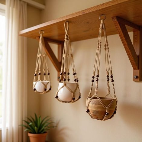 Filet suspendu pour plantes d’extérieur en tissu naturel, filet à suspension pour pots de plantes, fait main deng (1/3)