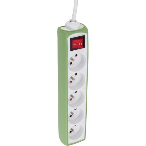 Multiprise 5 prises 16A 2P+T câble 1m + interrupteur - blanc/vert - Zenitech (1/4)