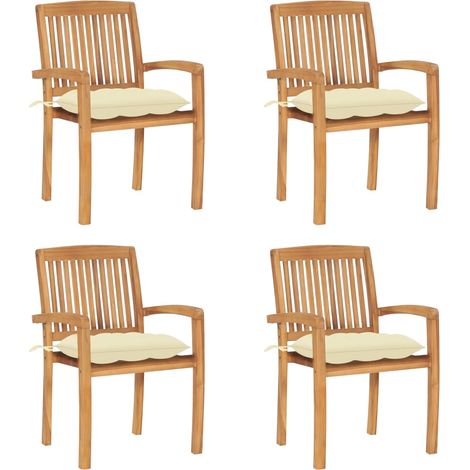 Chaises de jardin empilables avec coussins 4 pcs Teck solide 18 (1/5)