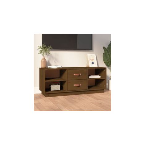 Meuble TV Marron miel 100x34x40 Bois de pin massif (1/5)