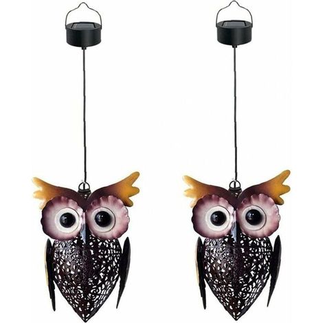 Hibou Lanterne solaire de jardin Lampe animal extérieur fer décoratif suspendu lumière 2PCS, lanterne Hibou solaire (1/4)