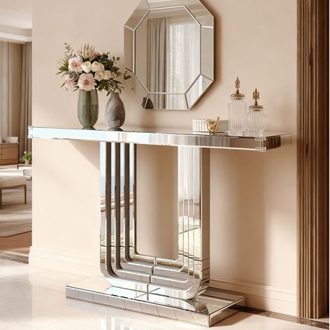 Konsolentisch Spiegeltisch 120 cm Silber MDF Glas OKMYHOME (1/5)