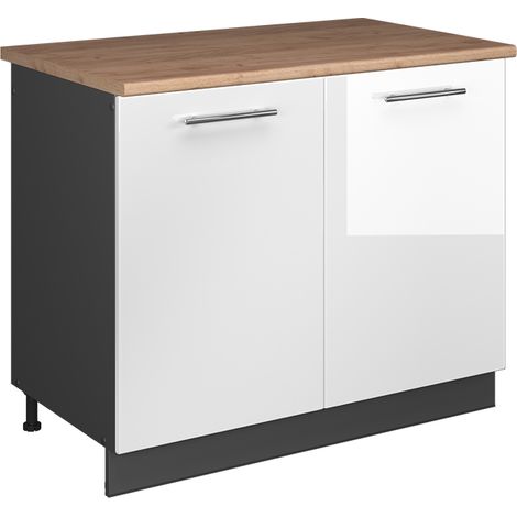 Spülenunterschrank Fame-Line, Weiß Hochglanz/Anthrazit, 100 cm, AP Eiche, Vicco (1/5)