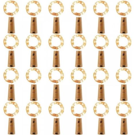 Guirlande LED Bouteille 2m 20LEDs Bouteille Lumineuse, LED Bouchon Bottle Light Étanche Fil D'argent Flexible Décoration pour Partie, Mariage (24 pièces, Blanc Chaud) (1/5)