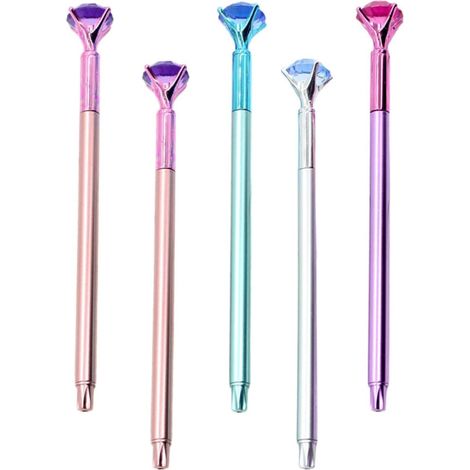 Set of 5 Refillable Black Gel Pens, Creative Diamond Design, Quick-Drying Ink, Lightweight, Random Color Writing (1/5)