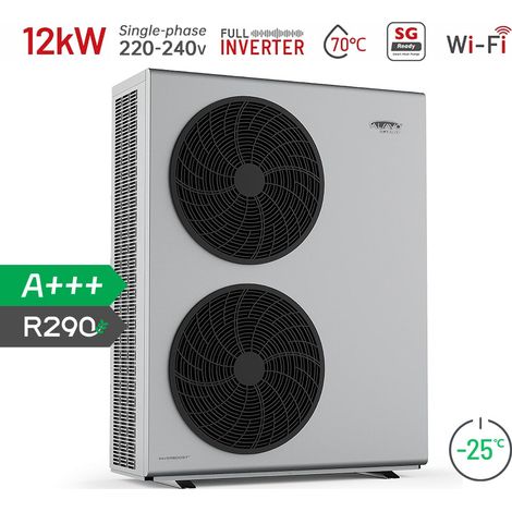 Alsavo Zealux R290 pompe à chaleur air eau monobloc grise 12kw - Monophasé 220-240V/50Hz/1PH -  Très Haute Performance (COP) - Double Ventilation - Silencieuse