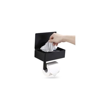 Schwarzer Toilettenpapierhalter aus Edelstahl, Wandmontage, inklusive Feuchttücherbox