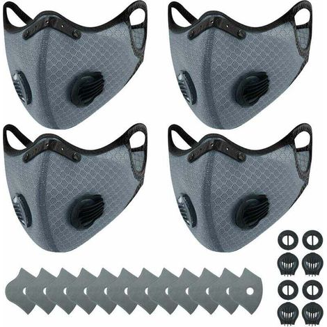 wiederverwendbare, atmungsaktive und staubdichte Sportmasken + 12 Aktivkohlefilter für Outdoor-Aktivitäten, Holzarbeiten, Rasenmähen, Laufen, Radfahren, Grau --Crezuo