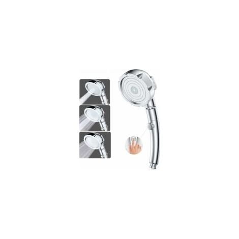 Duschkopf, Handbrause, Hochdruck-Duschkopf mit 3 Duschmodi, Badezimmerdusche, ABS-Edelstahl mit Stoppknopf, Universalausführung, Hochdruck, Wassersparend - Crezuo
