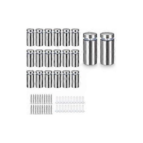Glasabstandshalter – 20 Stück, 12 x 20 mm – Glasabstandshalterschrauben – Aufhängehaken für Plexiglasplatten – Wandbefestigungen – Glasnägel – Edelstahl – Sil (1/5)