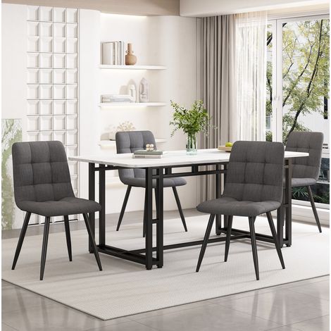 Ensemble de salle à manger MDF et métal noir avec 1 table largeur 140 cm et 4 chaises en lin gris foncé (1/5)