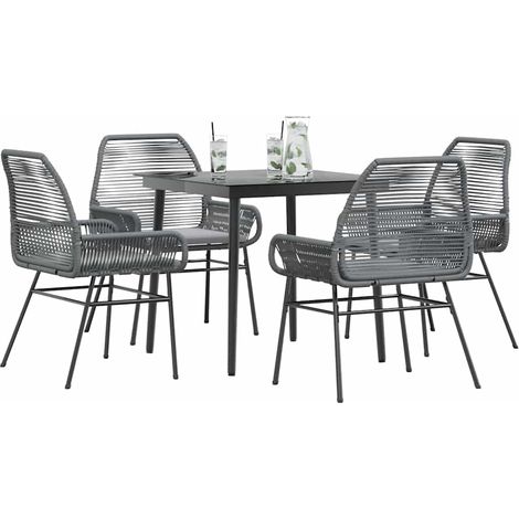 5-tlg. Garten-Essgruppe mit Kissen Grau Poly Rattan Glas