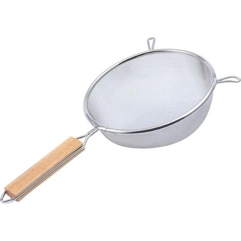 Passoire à mailles fines en acier inoxydable avec manche en bois, cuillère filtrante à mailles fines, tamis métallique, écumoire, ustensiles de cuisine (1/5)