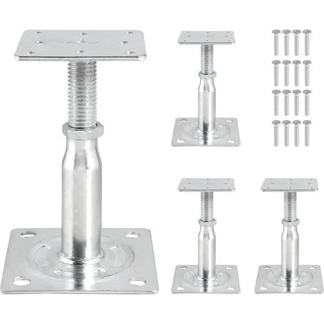 4 Supports De Poteau Réglables, Acier Galvanisé, Hauteur 100-150mm, Pour Clôture Et Pergola (1/5)