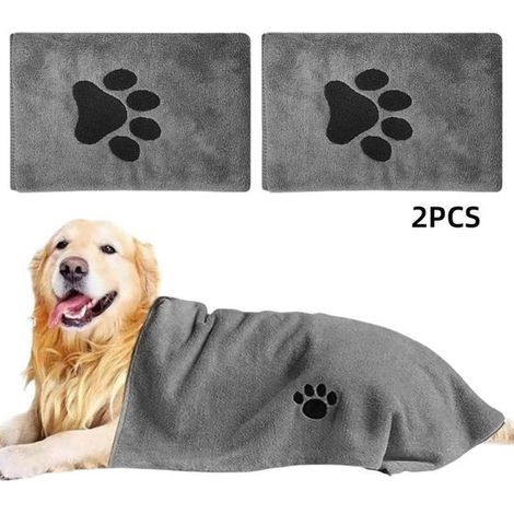 Paquete de 2 toallas para mascotas, batas de baño para mascotas, toallas absorbentes, aptas para gatos y perros, artículos para mascotas, aptas para el baño de mascotas, color gris, 50 x 100 cm (1/5)