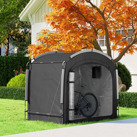Cobertizo/tienda portátil para bicicletas de 3 a 4 bicicletas con 2 bolsillos laterales, 220 x 150 x 195 cm, negro.
