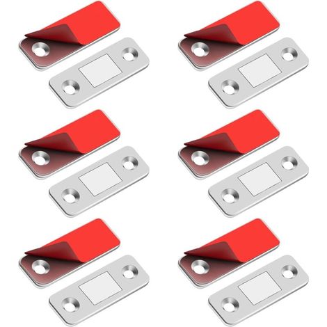 Magnetverschlüsse für Türen und Schränke, 6er-Set, ultradünne magnetische Metallverschlüsse, selbstklebend, starker Magnet für Schiebetüren, Schubladen, Fenster und Schränke