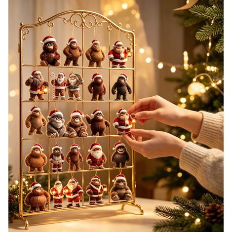 Calendrier de l'Avent 2026 sur le thème des singes, 24 décorations suspendues en acrylique 2D représentant des personnages ressemblant à Bigfoot, ornements amusants pour le sapin de Noël et une décora (1/5)